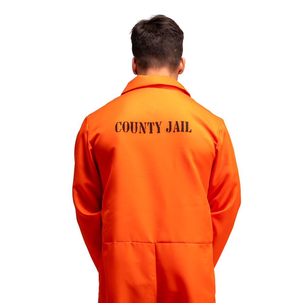 Wicked Costumes Men's Orange Convict Costume with Handcuffs & ID Board - Adult Fancy Dress 10