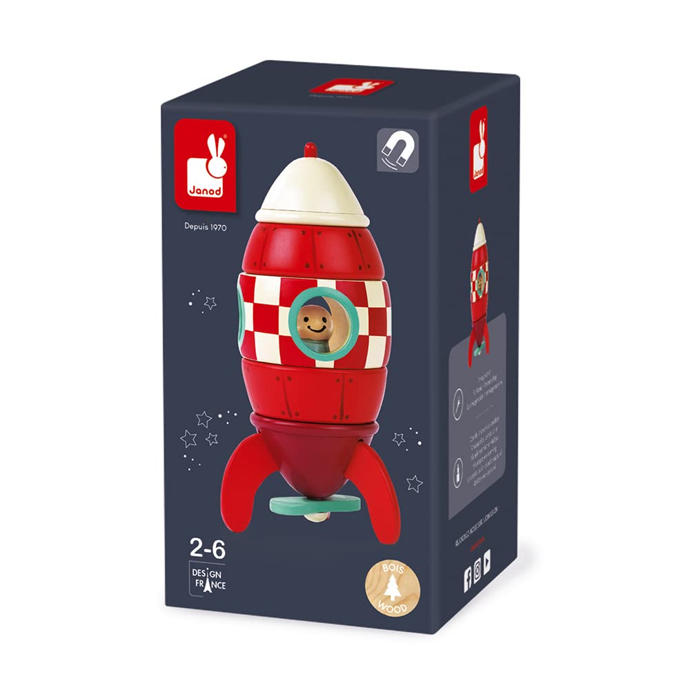 Janod Magnet Rocket Kit - Wooden Building Set for Toddlers 2-6 Years 14