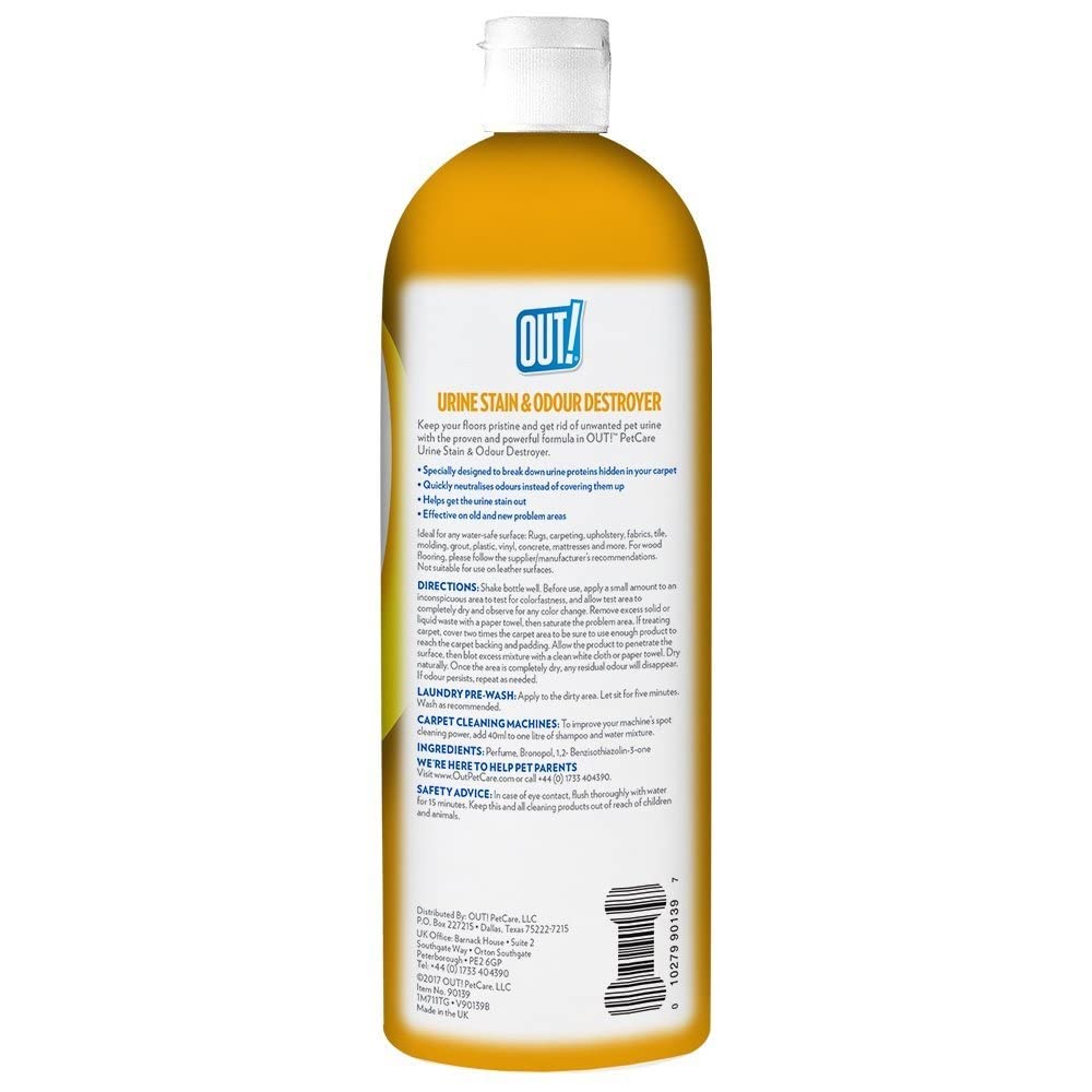 OUT! Urine Stain & Odour Destroyer - Enzymatic Pro-Bacteria Cleaner | 1 L | Vanilla Scent