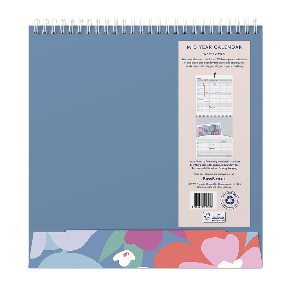 Busy B Family Wall Calendar - Mid-Year Aug '26 - Aug '27 | Floral | Organiser for 5 Members 2