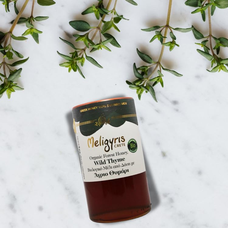 Meligyris Organic Greek Forest Honey with Wild Thyme - Raw, Unfiltered | 450g Jar 3