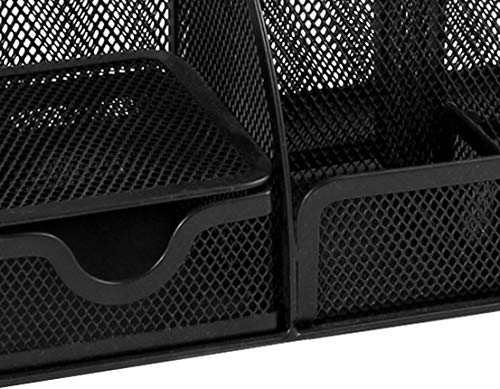Osco Small Wiremesh Desk Organiser - 6 Compartments + 1 Drawer | Black Metal 5