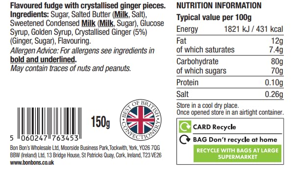 Bon Bons Gourmet - Stem Ginger Fudge Bag, Handmade British Fudge 150g 3