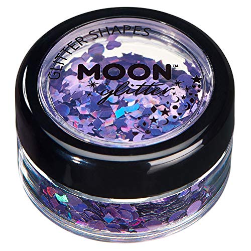 Smiffys Holographic Glitter Shapes by Moon Glitter - Purple - 3g