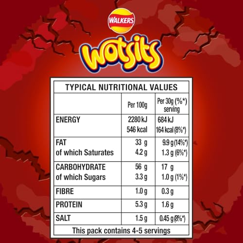 Walkers Wotsits Crunchy Sweet & Spicy Sharing Snacks Crisps 140g 5