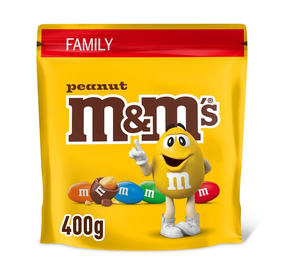 M&M's Erdnuss-Schokoladenbonbons, 400 g, zum Teilen, Beutel – Bunte, mit Milchschokolade überzogene geröstete Erdnüsse
