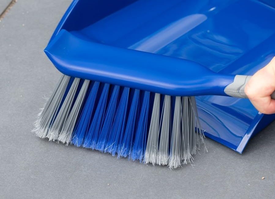 Addis Heavy Duty Outdoor Dustpan & Brush Set - Wide Pan, Stiff Bristles | Blue & Grey 3