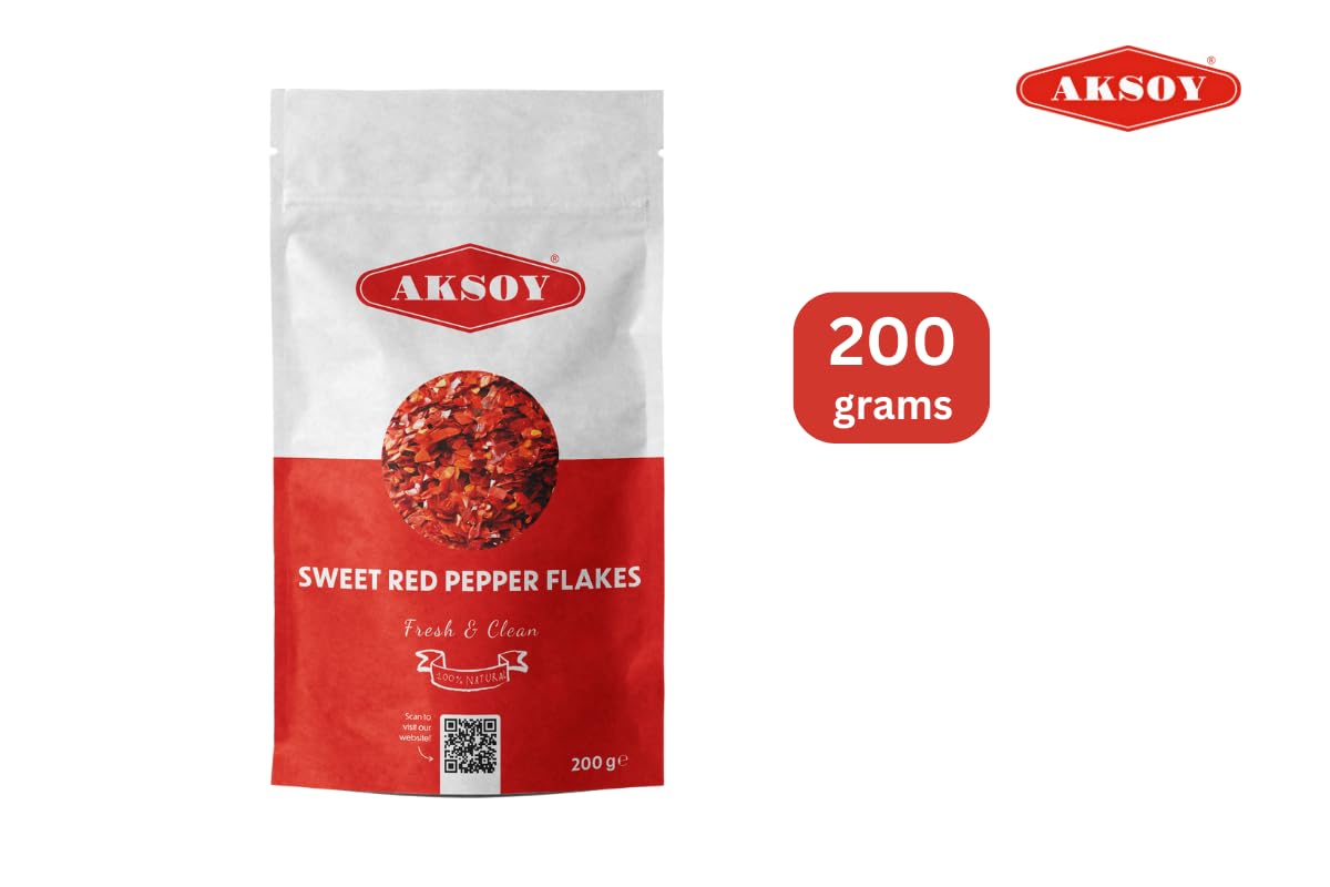 Aksoy Premium Türkische süße rote Paprikaflocken 200 g – Milder und süßer Geschmack, wiederverschließbare Packung