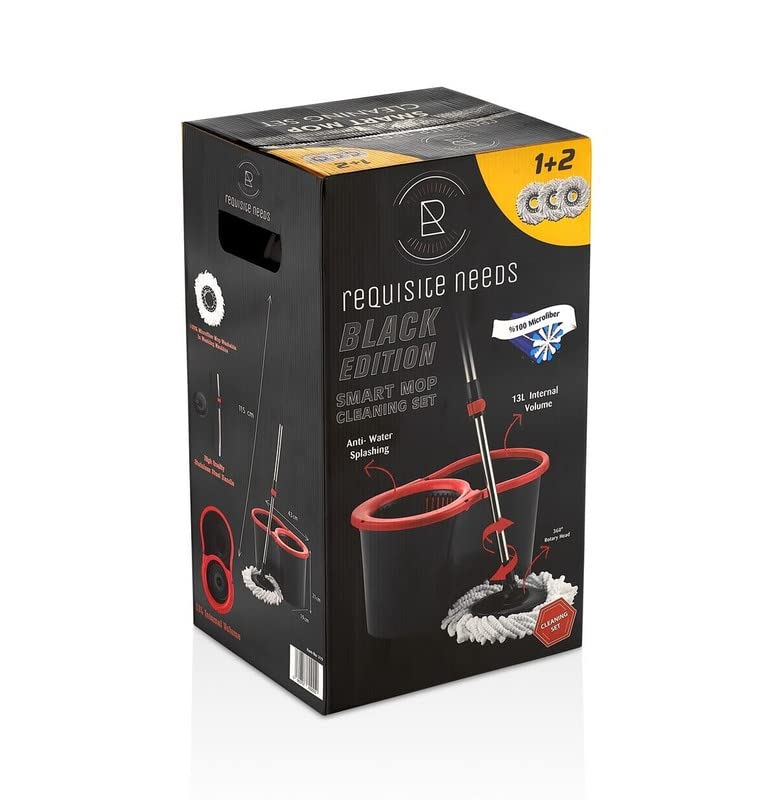 Requisite Needs Smart Spin Mop and Bucket Set – 360° Rotatable Microfiber Mop with Adjustable Stainless Steel Handle – Black 7