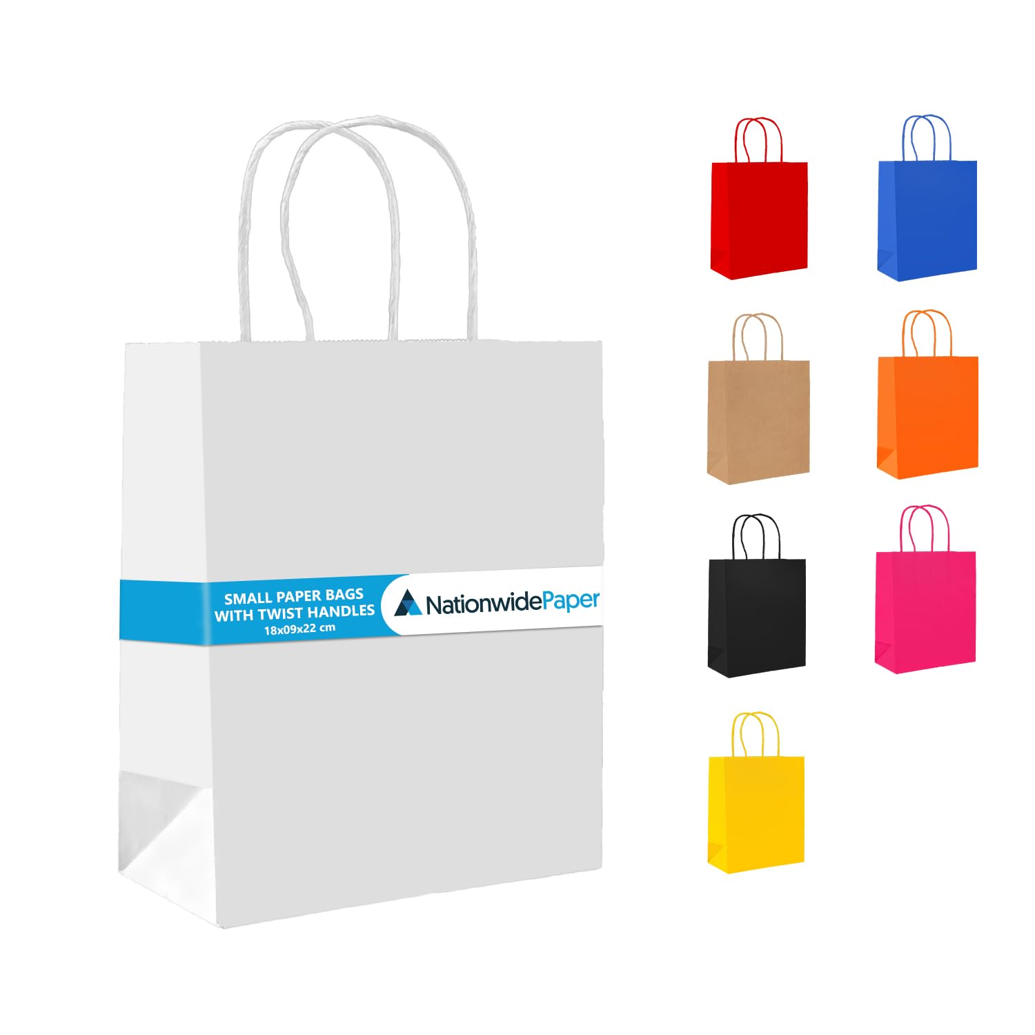 Nationwide Paper Small White Paper Gift Bags with Twist Handles - 25 Count | 180x90x220mm