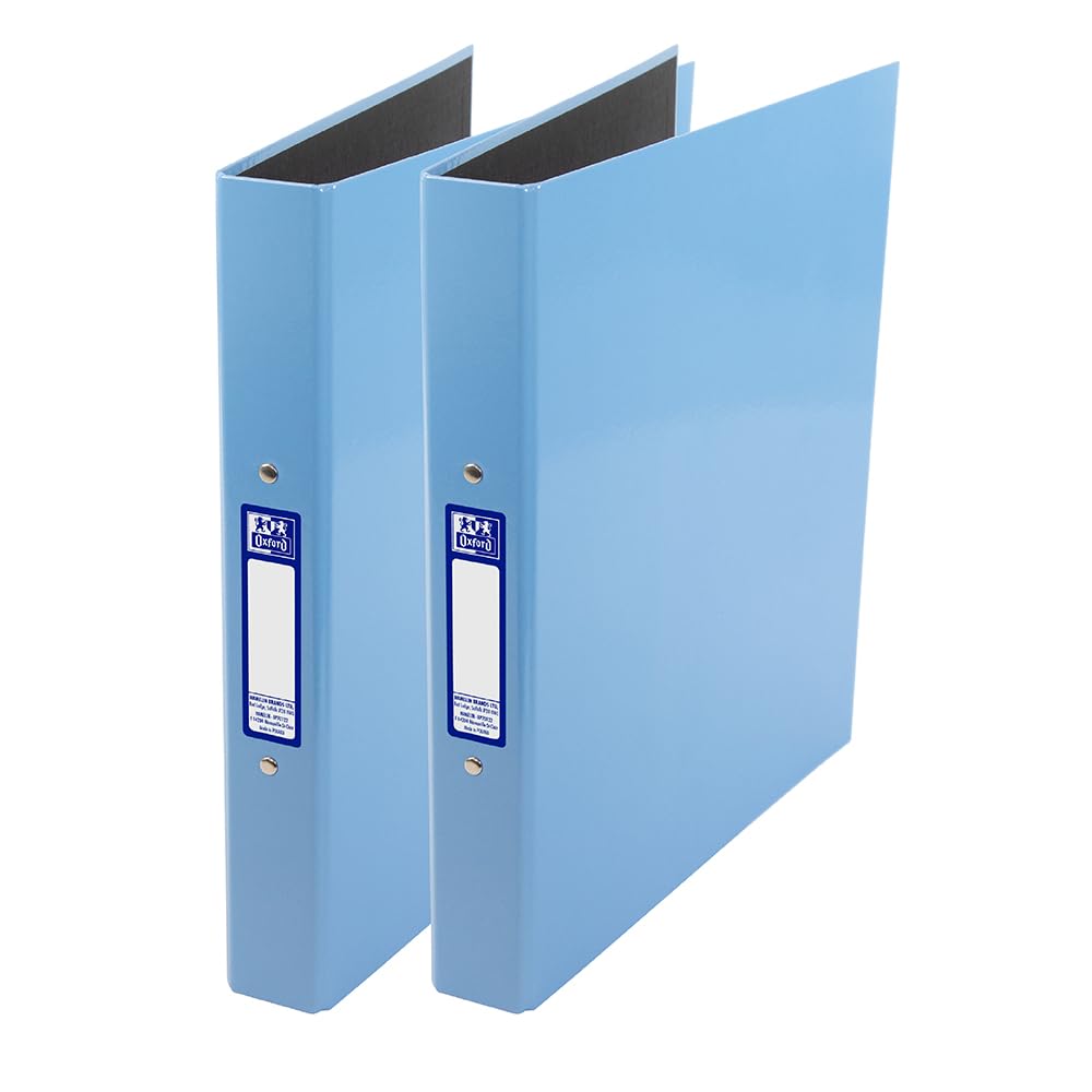 Oxford Premium A4 O-Ring Binder - 40mm Spine, 250 Sheet Capacity, Light Blue (Set of 2)