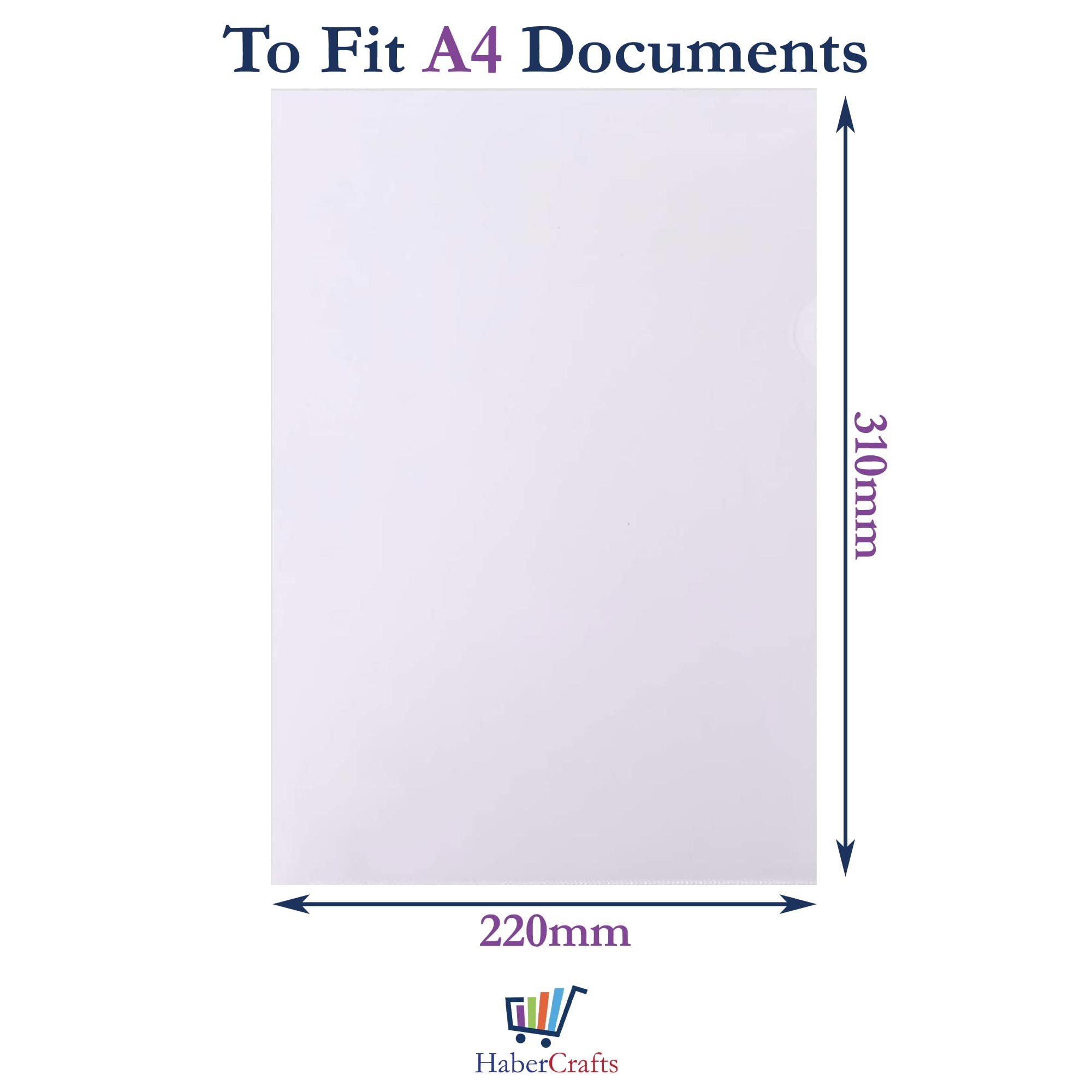 Habercrafts Heavy Duty A4 File Wallets - Top & Side Opening | 150 Micron | 25 Pack