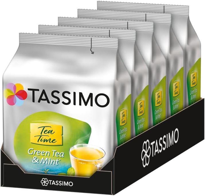 Tassimo Twinings Green Tea & Mint Tea Pods - 16 Pods per Pack (Pack of 5, 80 Servings)