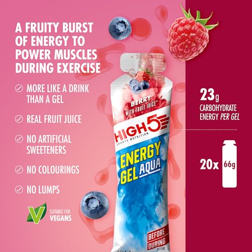 HIGH5 Mixed Energy Gel Aqua Taster Pack - 15x66g with Caffeinated & Non-Caffeinated Gels in Berry, Citrus, and Orange Flavors