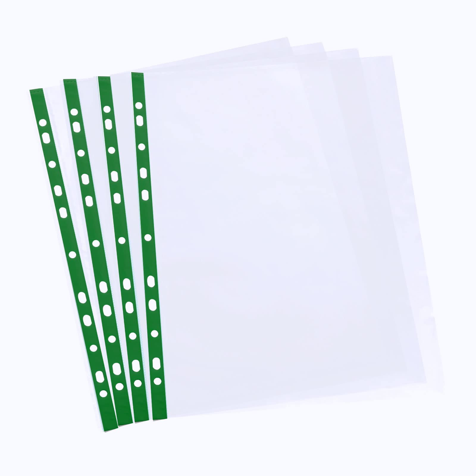 ASelected 100 PCS A4 Punched Poly Pockets - Clear Plastic File Folders | 15 Sheet Capacity