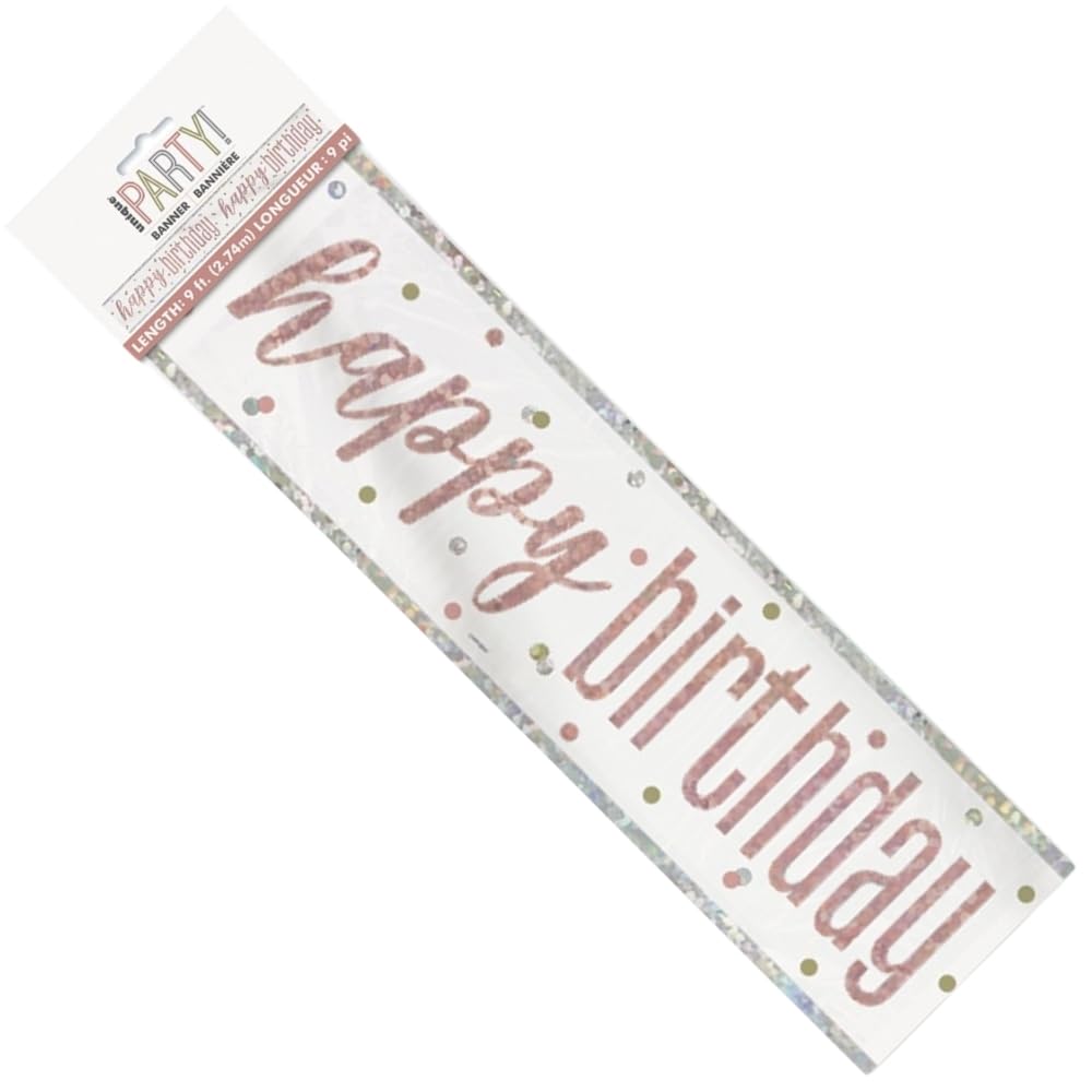 Unique Party Happy Birthday Foil Banner - Rose Gold | 1 Pc 9 ft Standard Banner 3
