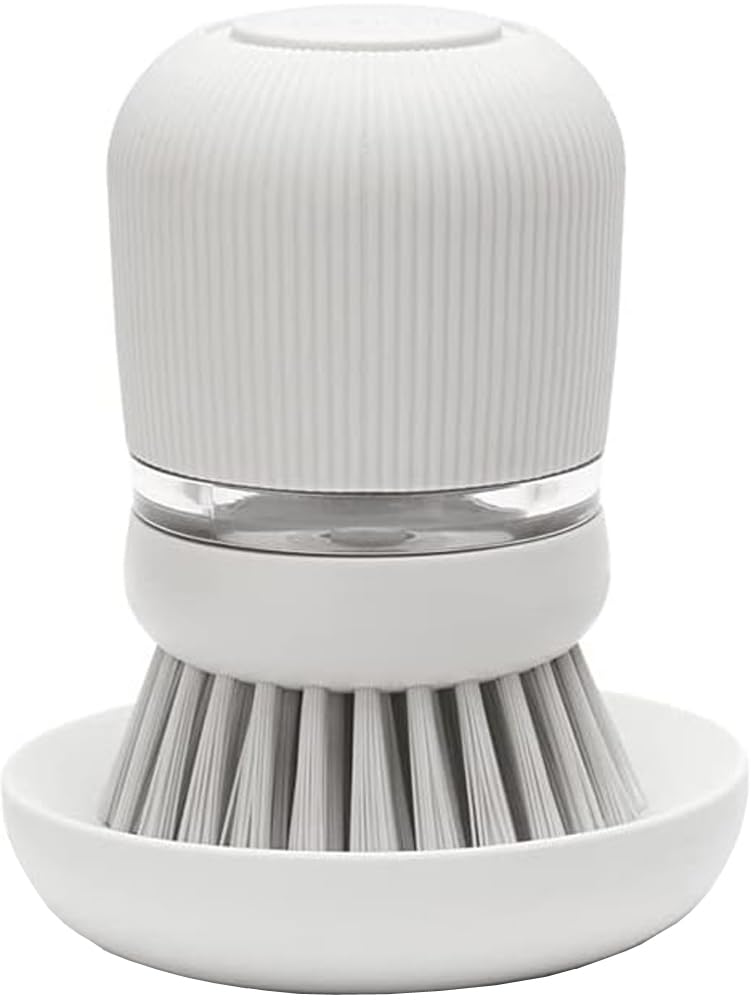 Brabantia Refillable Soap Dispensing Washing Up Brush - Ergonomic Grip | Light Grey | Includes Holder