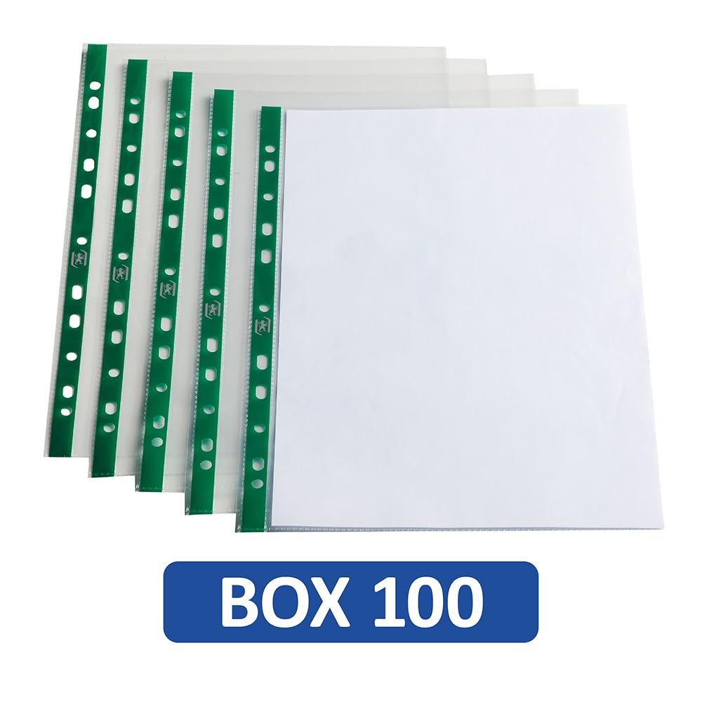 Oxford Heavy Duty A4 Punched Poly Pockets - Glass Clear, Durable Plastic, Box of 100 2