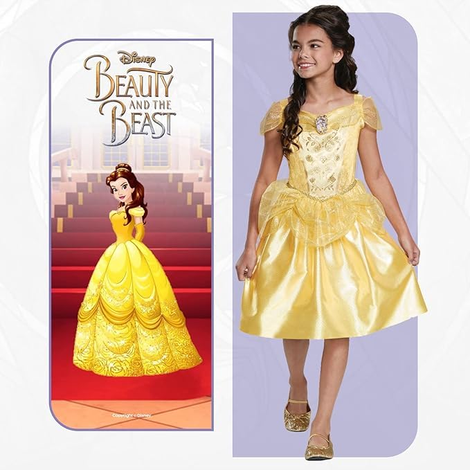 Disney Princess Belle Classic Costume Dress - Satin Bodice & Tulle Overlay, Size S (5-6) 10