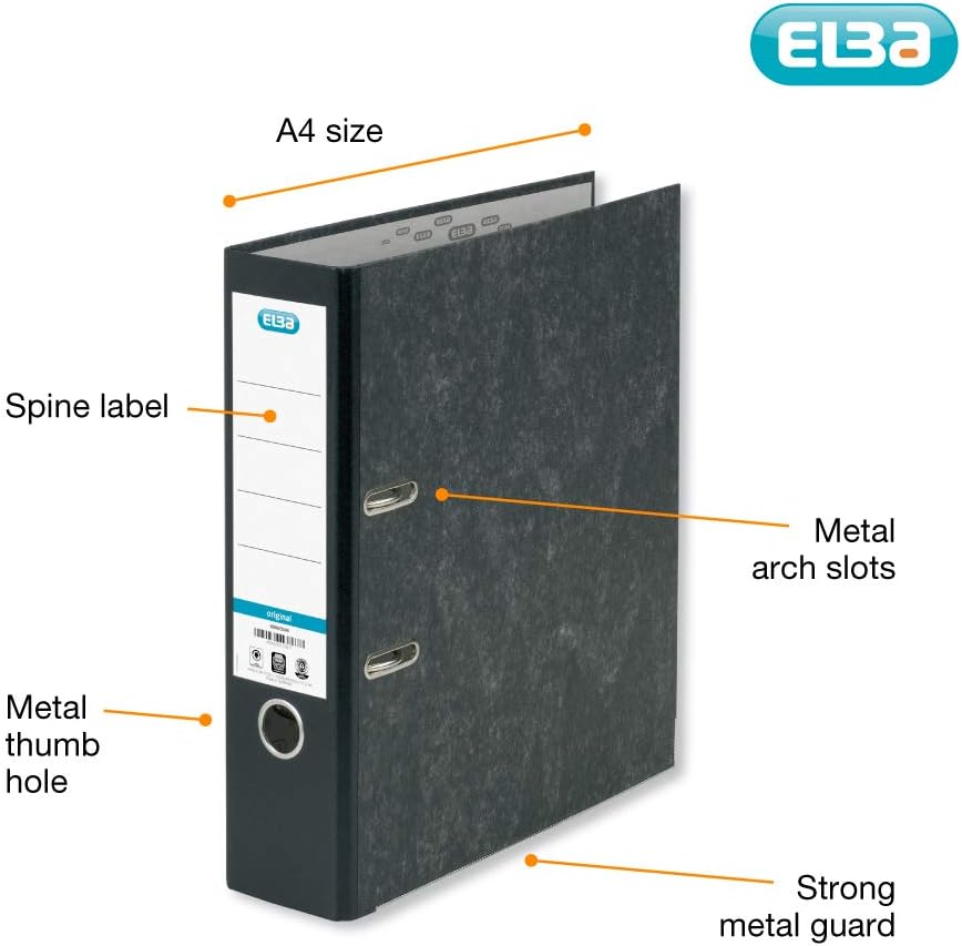 Lever Arch File | ELBA, A4 Paper on Board, Black, Pack of 3, 400129085