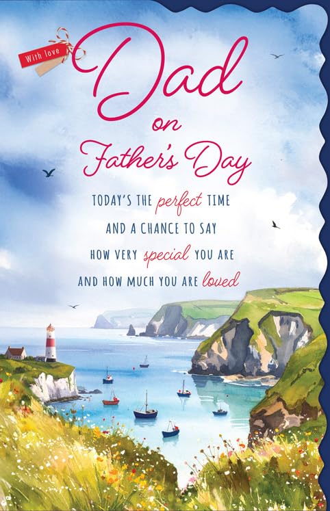 Piccadilly Greetings Father's Day Card - With Love Dad Sentiment | 12 x 8 Inches | Coastal Scene