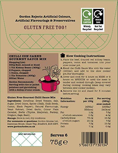 GR Gordon Rhodes Chilli con Carne Recipe Sauce Mix - Mexican Style, Vegetarian, Gluten-Free, 75g 7