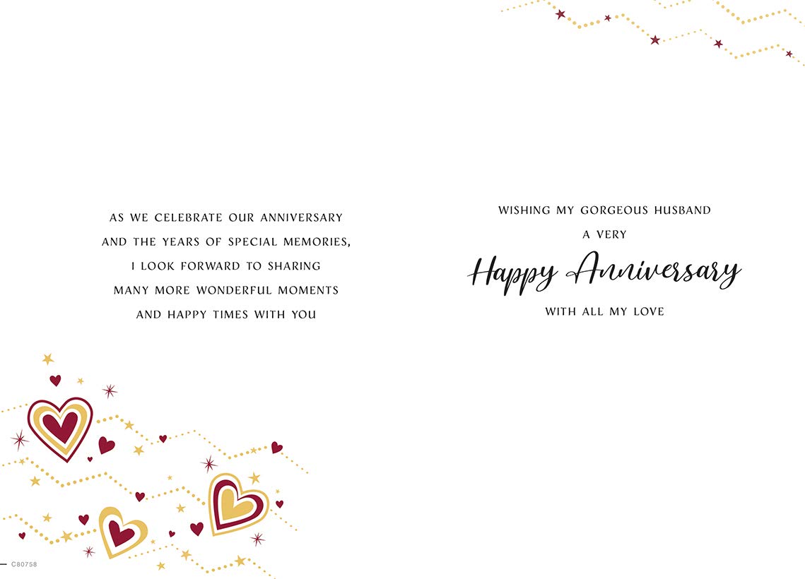 Piccadilly Greetings Anniversary Card for Husband - 9 x 6 inches | Magenta