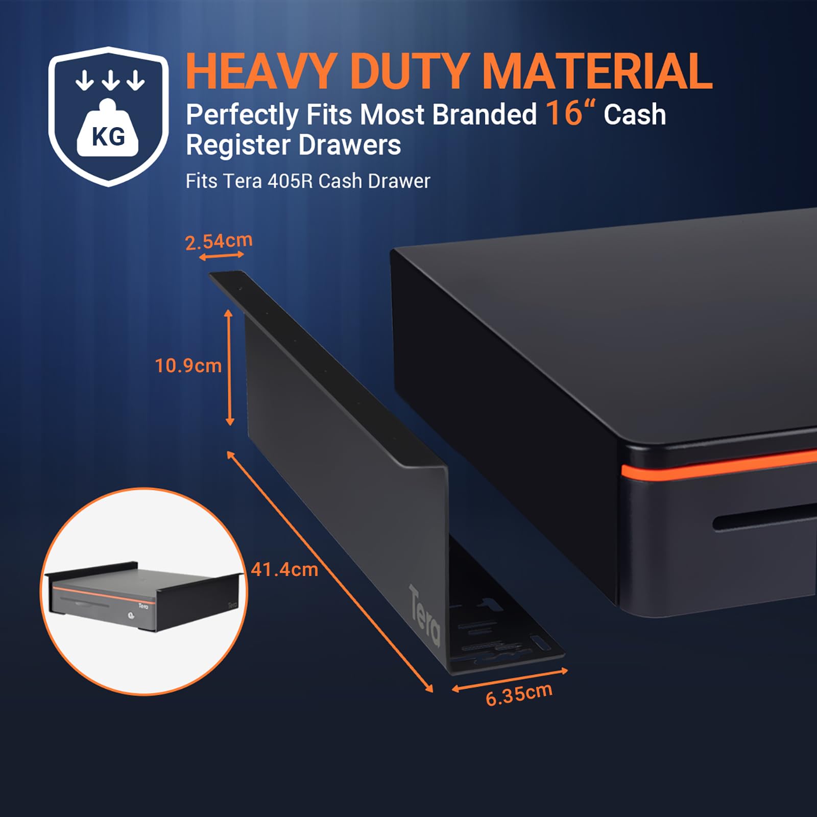 Tera Alloy Steel Under Counter Cash Drawer Mounting Bracket | Black | Fits Most Drawers 3