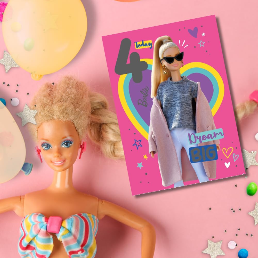 Barbie Age 4 Birthday Card - '4 Today Dream Big' Message | 7x6 Inches 6