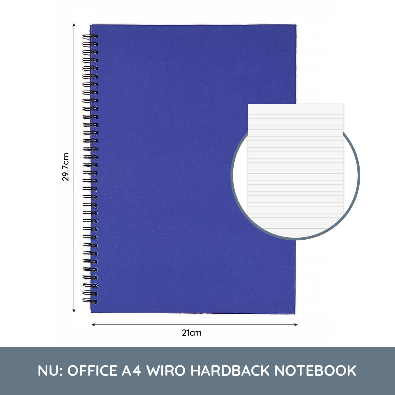 nu: Office Range - A4 Hardback Wirebound Notebook | 160 Pages | 60gsm Feint Ruled