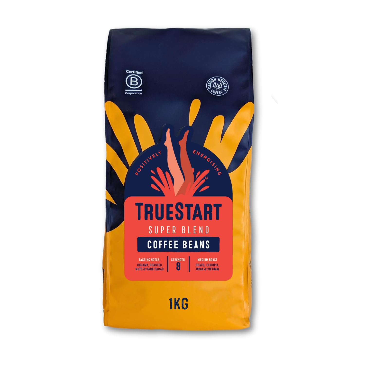 TrueStart Coffee Beans Super Blend Strong 1kg – Mycotoxin-Free Medium Roast Arabica, Notes of Roasted Nut & Dark Cocoa, Ideal for Espresso 1