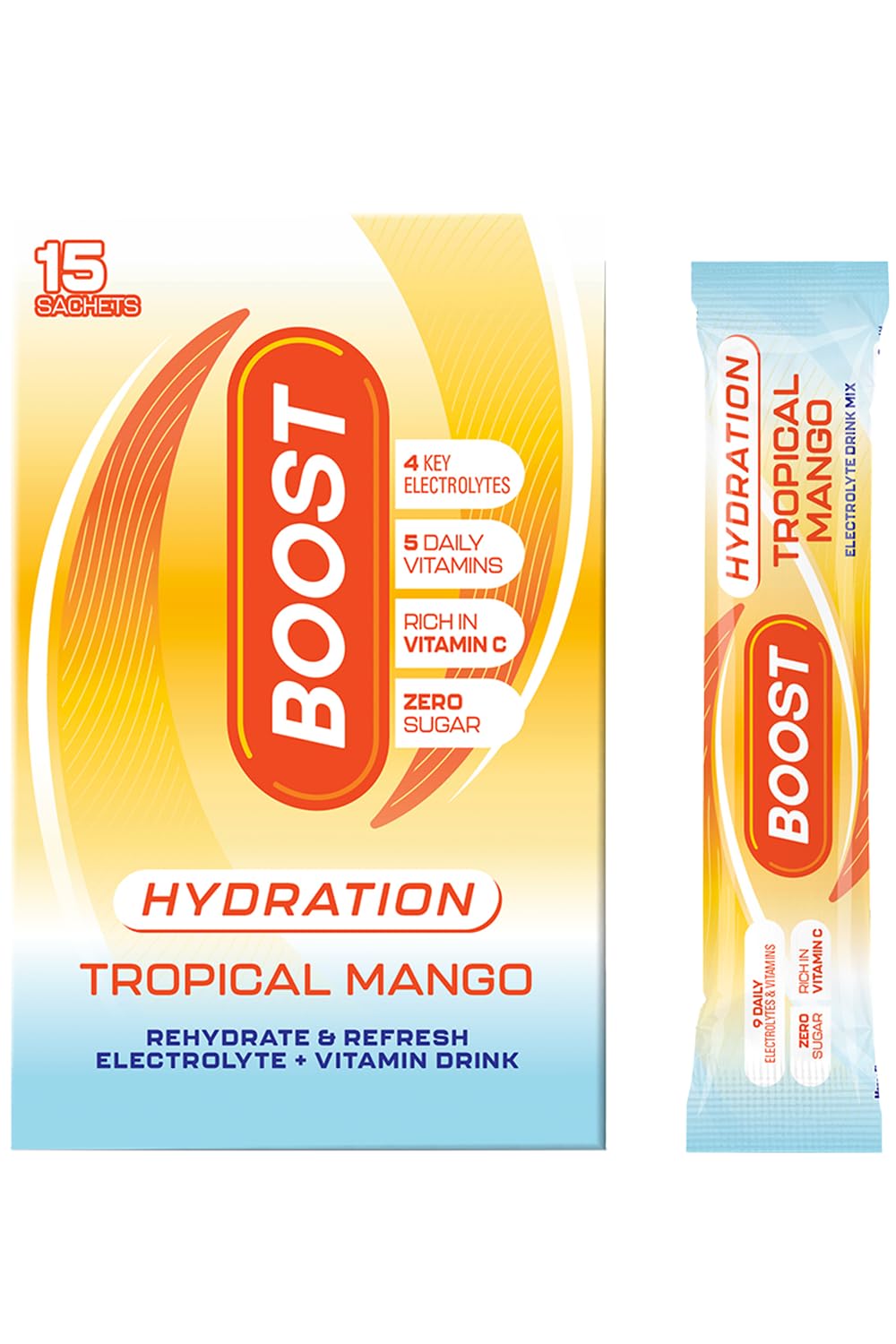 Boost Hydration Electrolytes Powder - Tropical Mango Flavour | 15x Single Serve Sachets 1