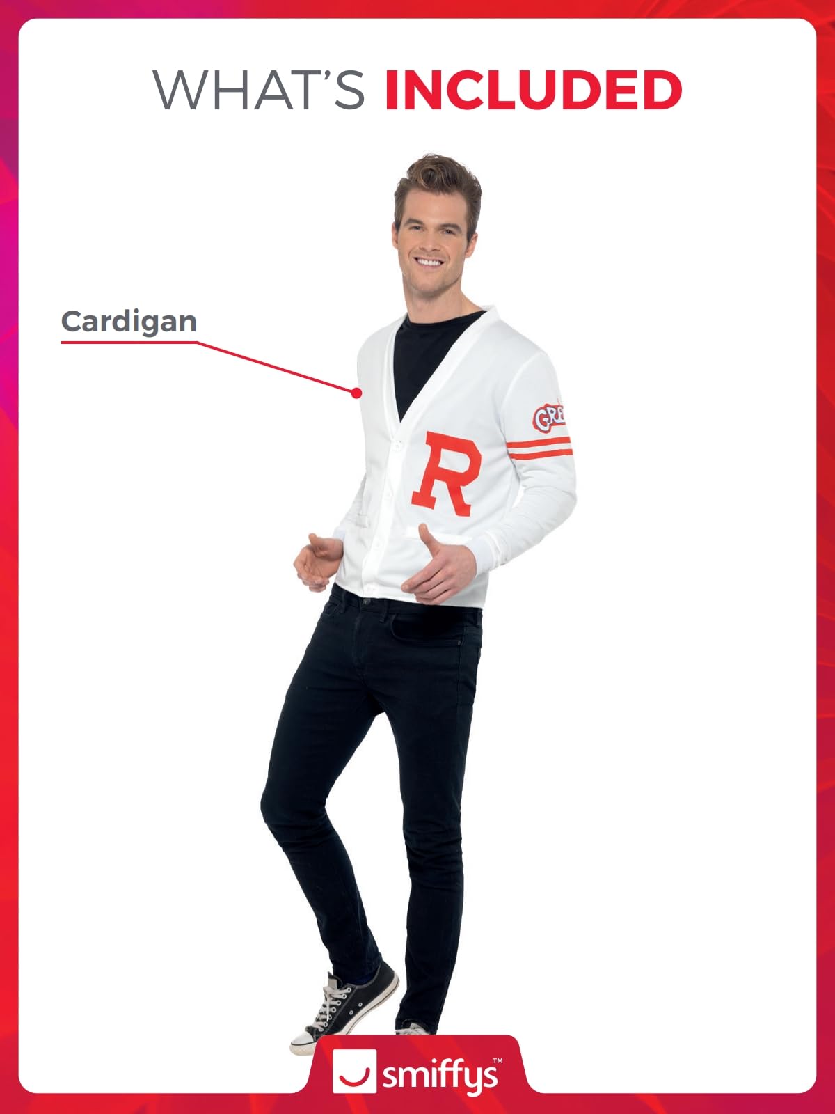 Smiffys Men's Official Grease Rydell Prep Costume - White, Size L (42'-44') | Polyester