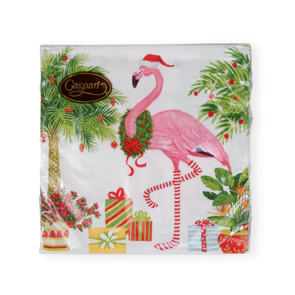 Caspari Christmas Flamingos Triple-Ply Cocktail Napkins, 20-Pack