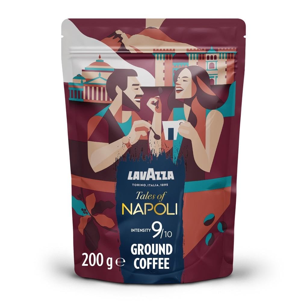 Lavazza Tales of Napoli Kaffee gemahlen – Intensität 9/10, Aromatische Noten von Karamell und geröstetem Getreide, 200 g