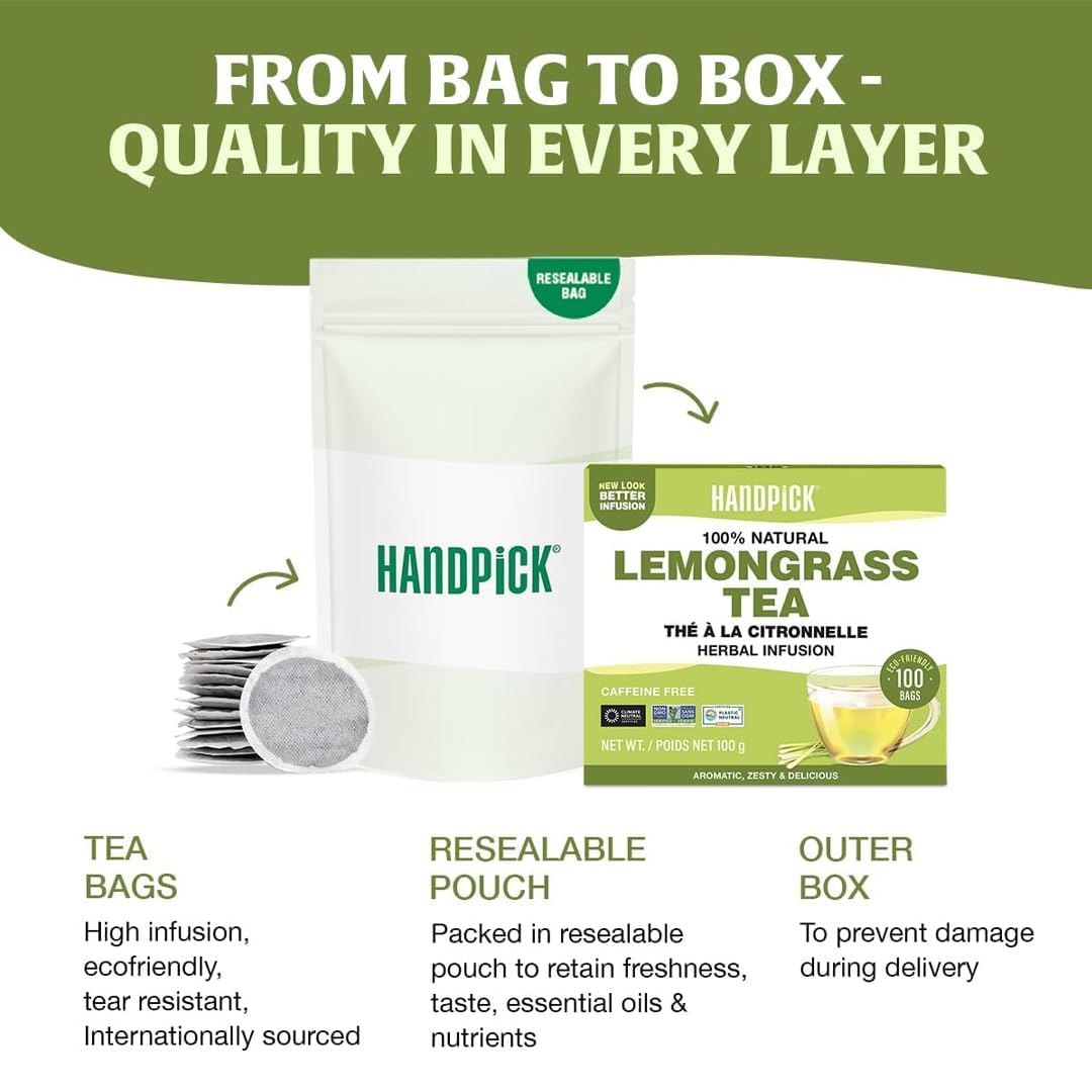 HANDPICK Lemongrass Herbal Tea Bags - 100 Count, Caffeine Free, Non-GMO | Citrus & Mint Flavor 7