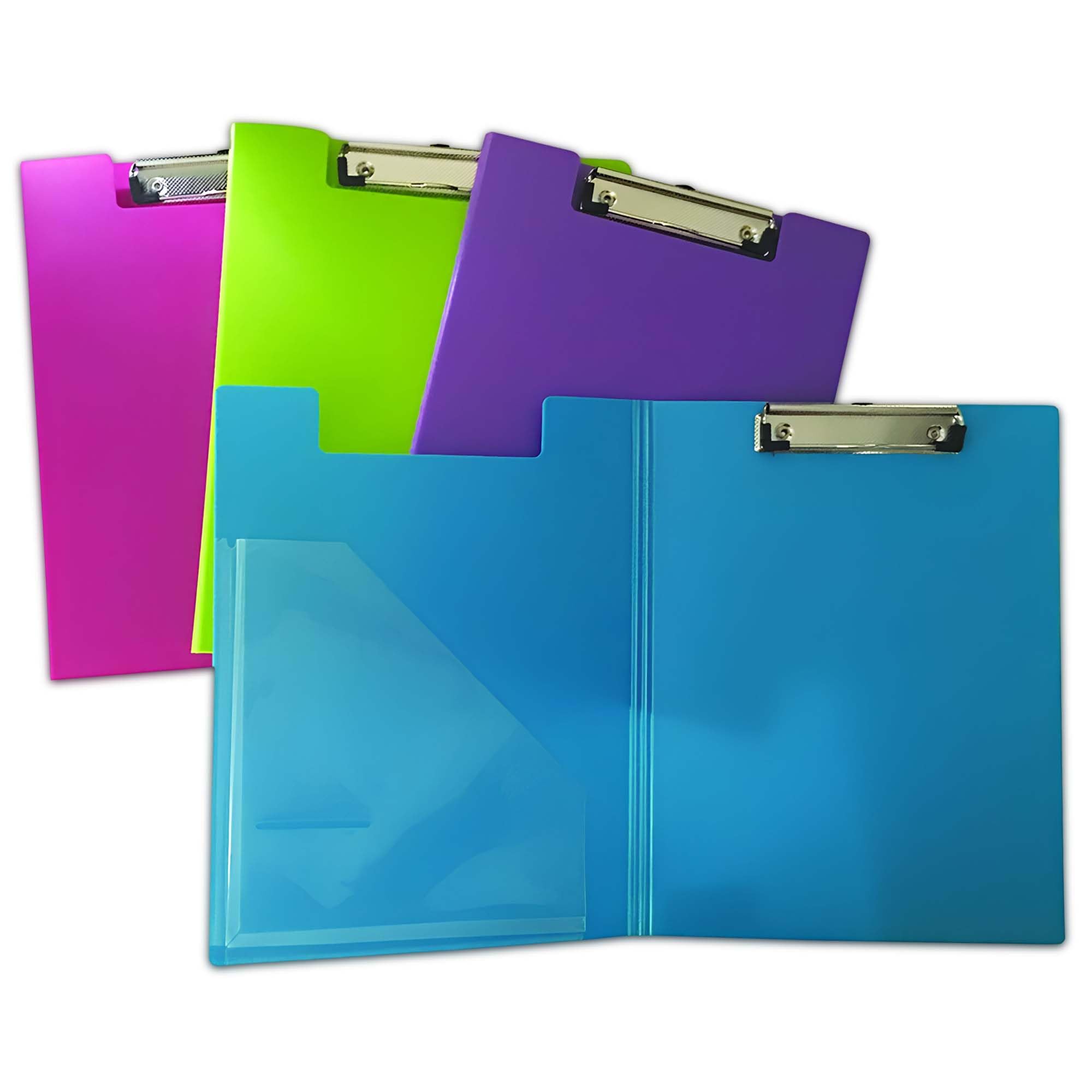 SECO A4+ PVC Coated Folding Clipboard with Heavy Duty Clip - Pack of 4 Assorted Colors