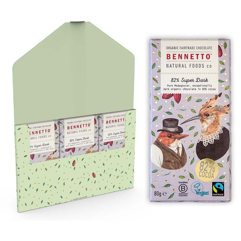 Bennetto 82 % Super Dark Bio-Schokoladentafel – Kakao aus Ecuador aus einer einzigen Herkunft, vegan und glutenfrei