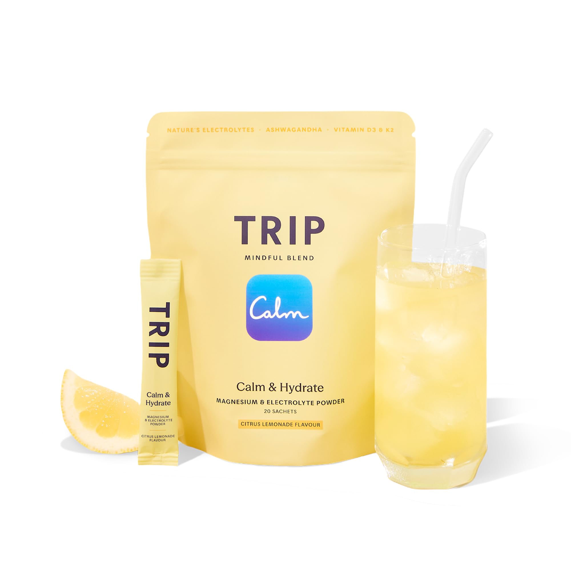 TRIP Calm & Hydrate Electrolyte + Magnesium Powder Citrus Lemonade | On-The-Go Sachets 1