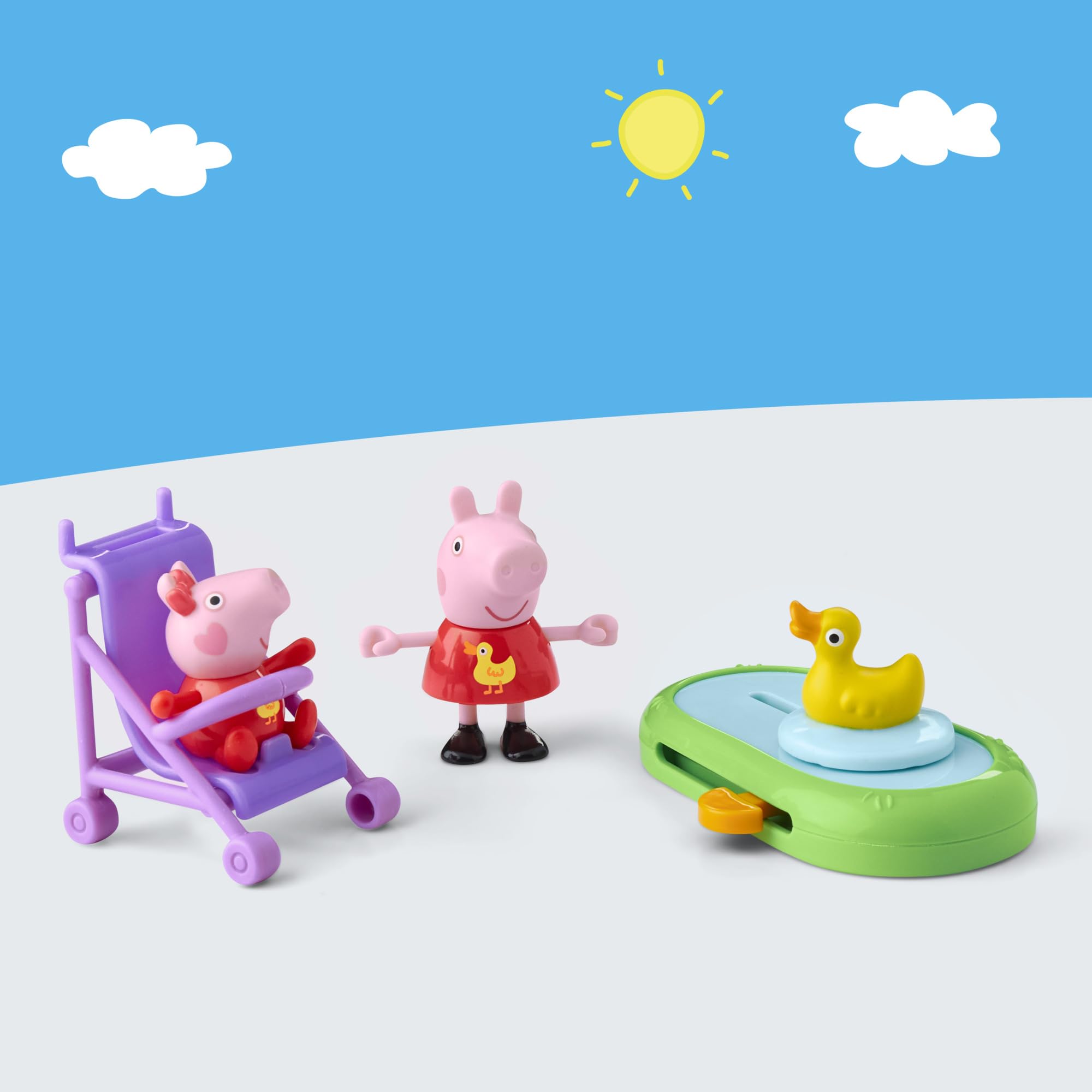 Peppa Pig Peppa and Evie's Park Fun Playset - 4-Piece Playset with Figures, Stroller & Duck Pond for Ages 3+ 2