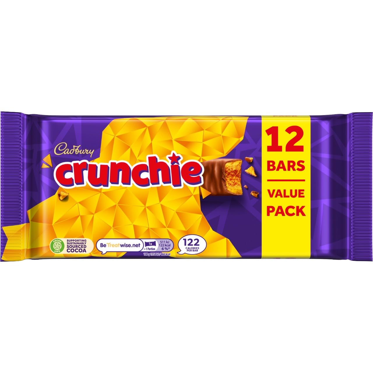 Cadbury Crunchie Chocolate Bar - Honeycomb Centre Covered in Milk Chocolate,12 Pack