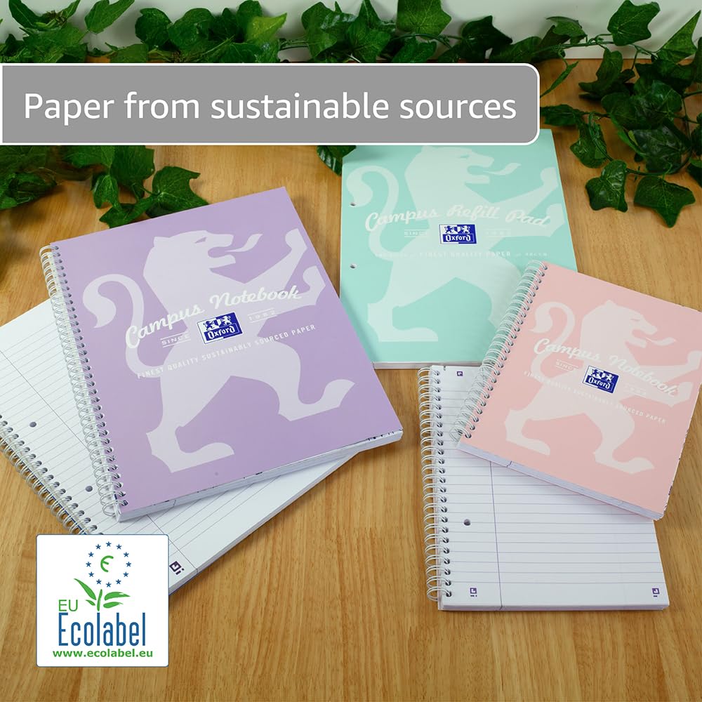 Oxford Campus A5 Wirebound Notebook - 140 Pages, 8mm Lined with Margin, Pastel Colors | PEFC Certified 7