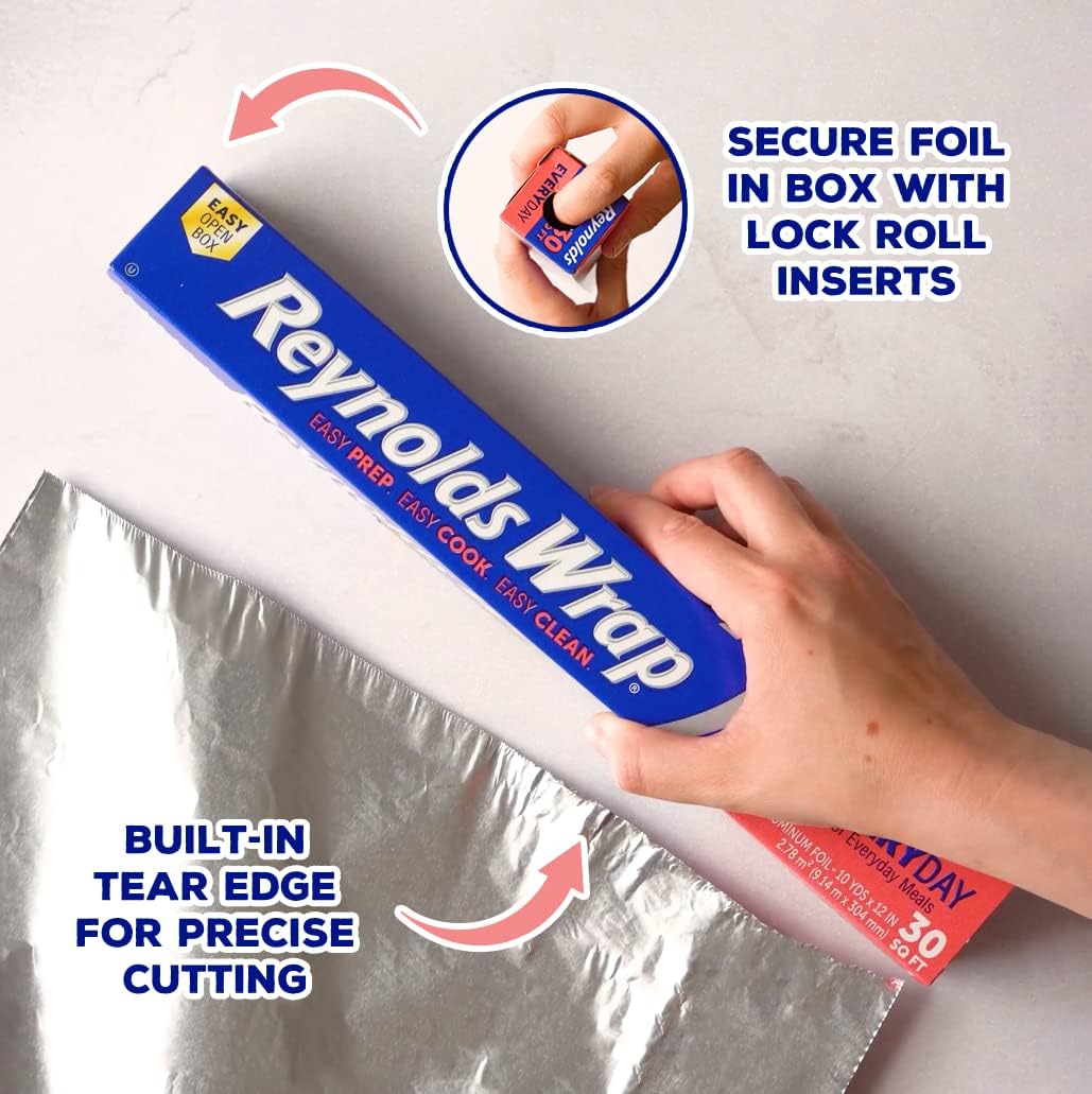 Reynolds Classic Küchenfolie | 3 Rollen, 30,4 cm x 9,14 m | Aluminiumfolie zum Kochen, Backen, Grillen und Aufbewahren