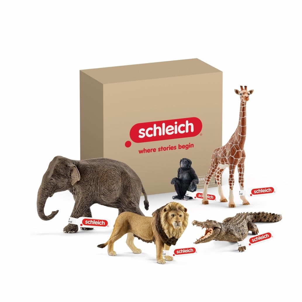 Schleich WILD LIFE - 5PC African Animal Toy Playset with Lion, Elephant, Monkey, Alligator, Giraffe | Ages 3+