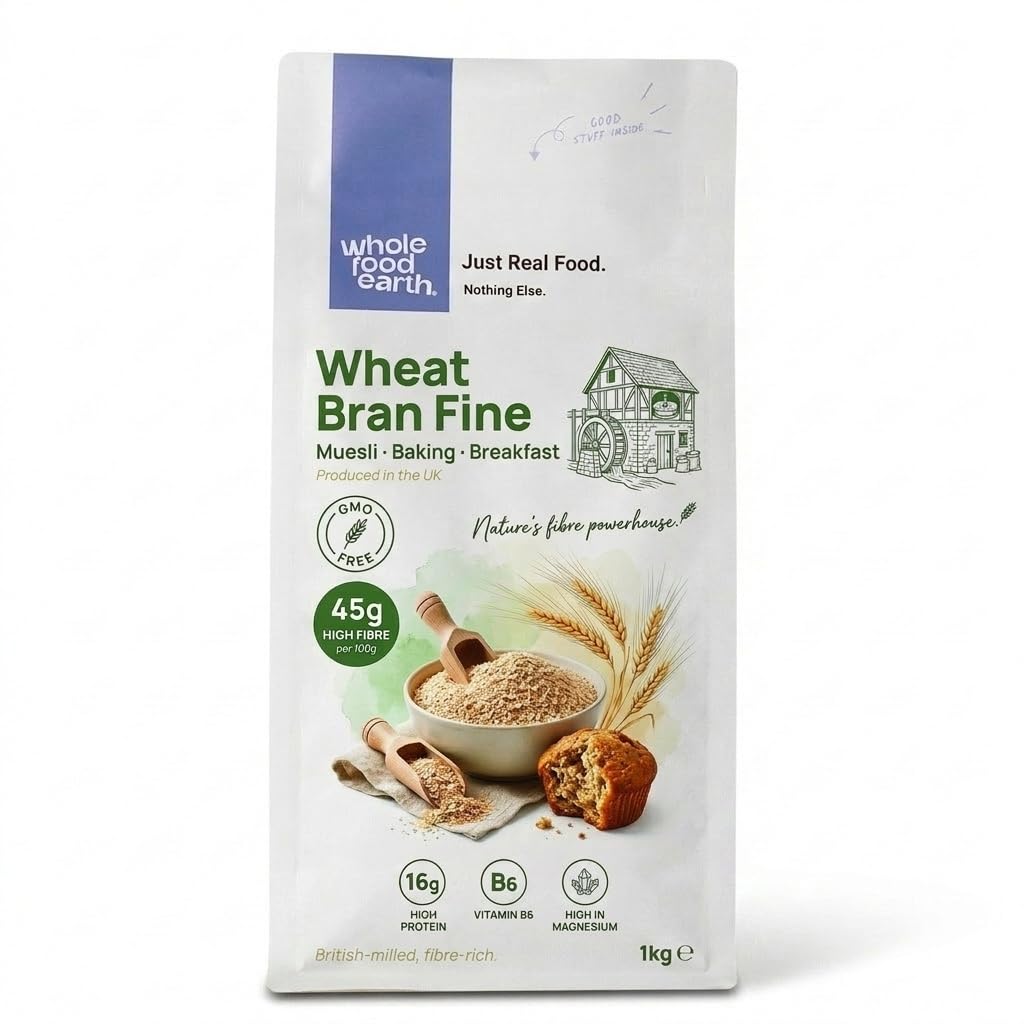 Wholefood Earth Fine Wheat Bran - 1 kg | High Fibre & Protein | GMO Free