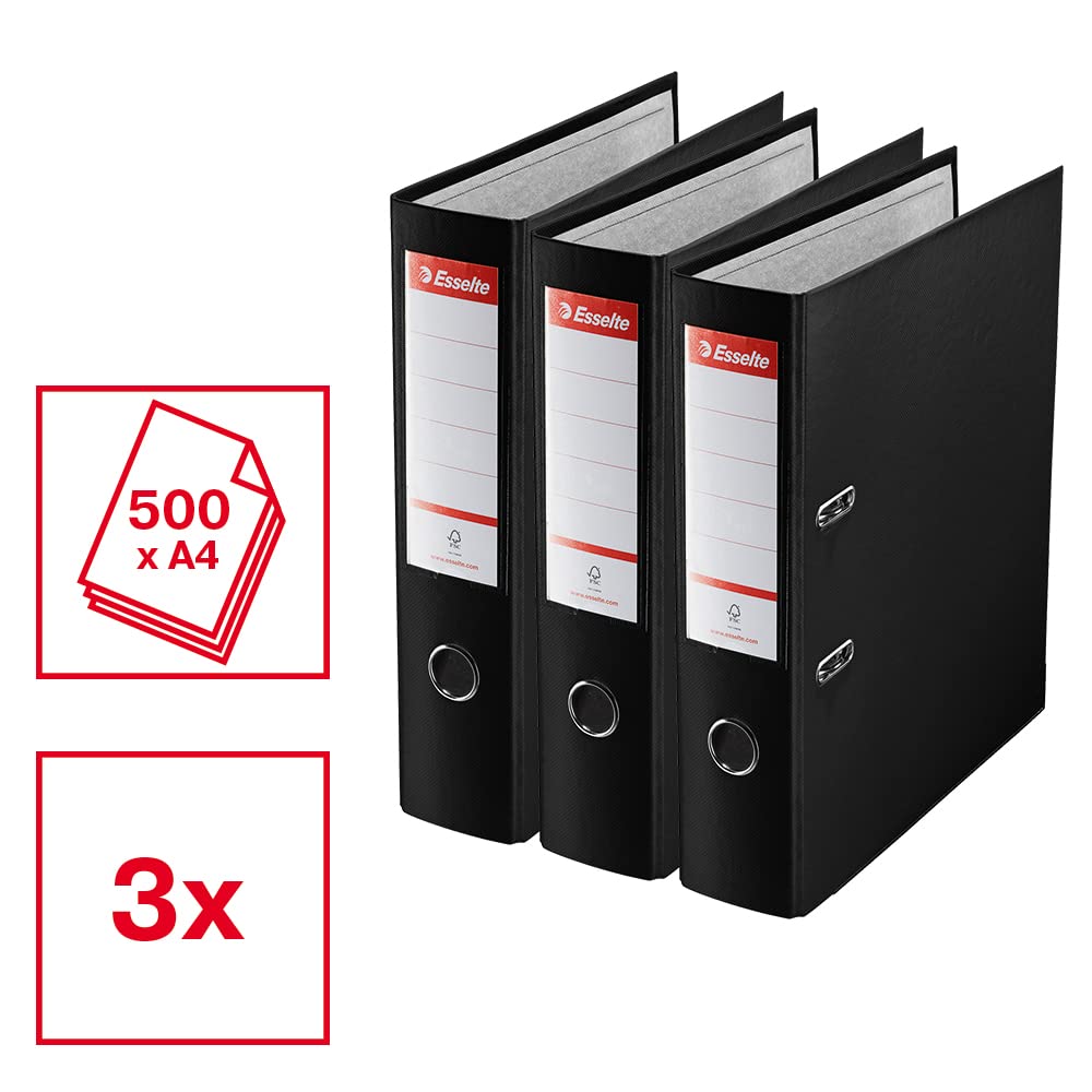 Esselte A4 Lever Arch File, 3-Pack, 550 Sheets Capacity, Durable PP Plastic