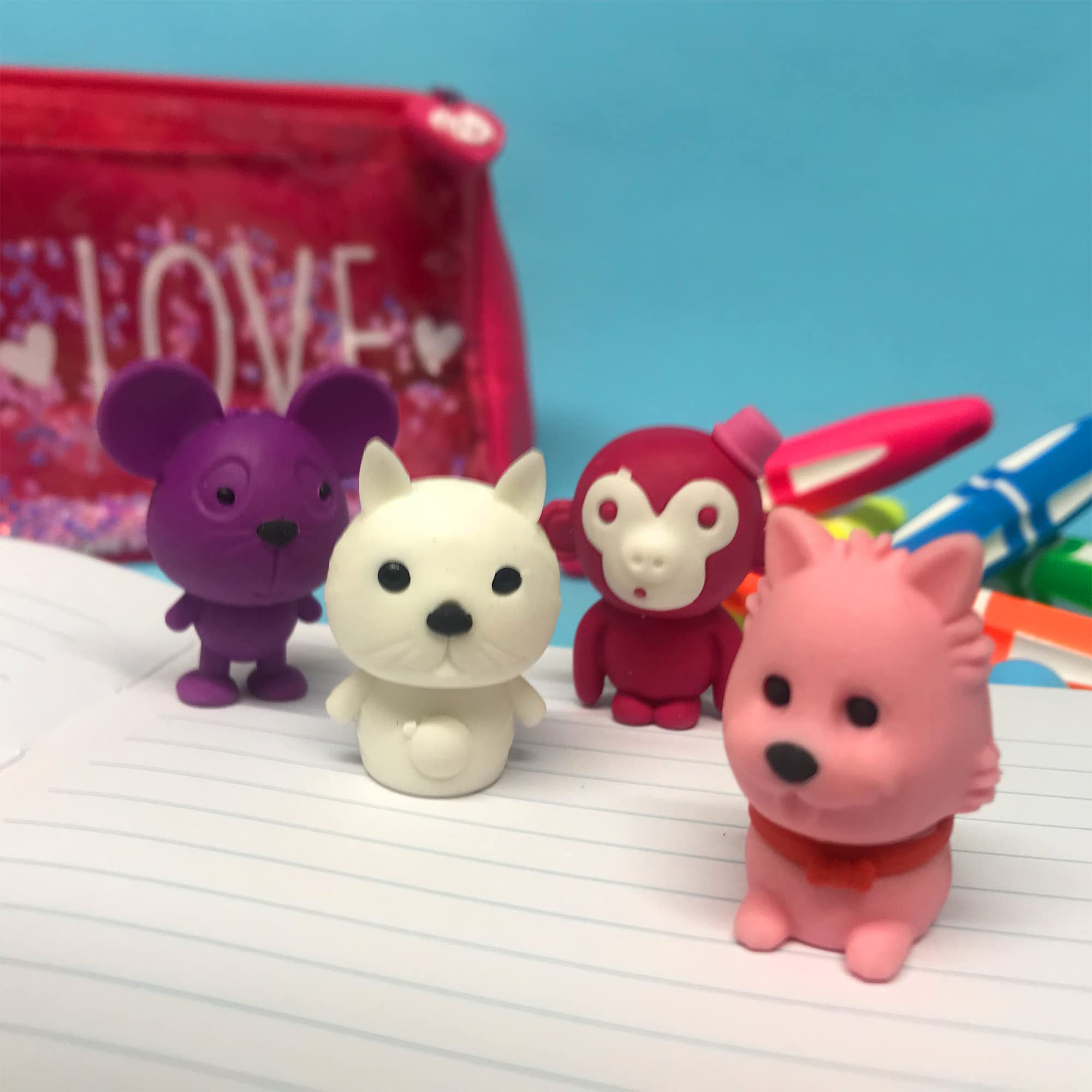 Tinc Animal Collection - Monkey, Cat, Dog, Mouse Scented Erasers (Pack of 4)