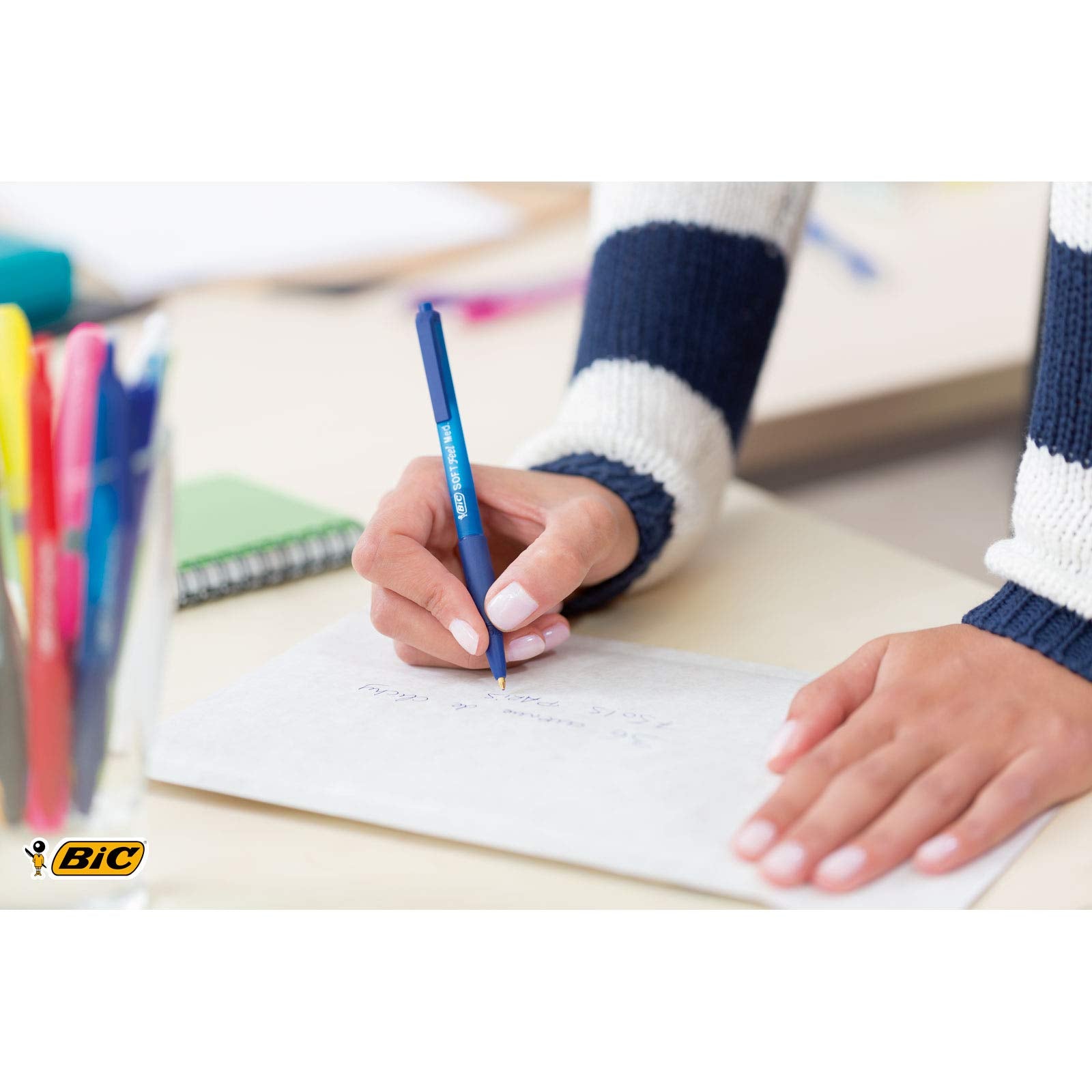 BIC Soft Feel Retractable Ballpoint Pens - Black Ink, Medium 1.0mm Point, Comfort Grip, 12 Pack