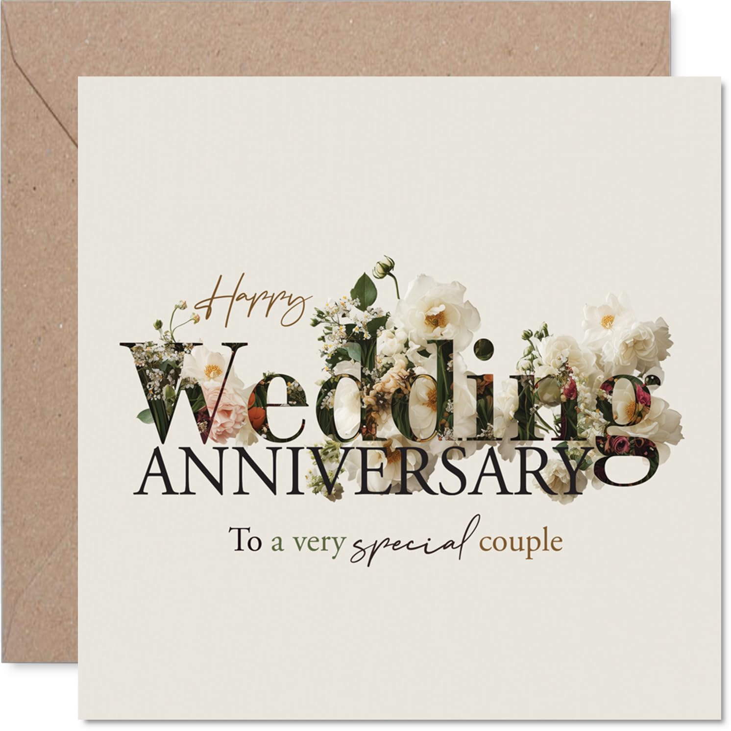 Stuff4 Sentimental Anniversary Card - Elegant Florals & Gold Accents | 145mm Square