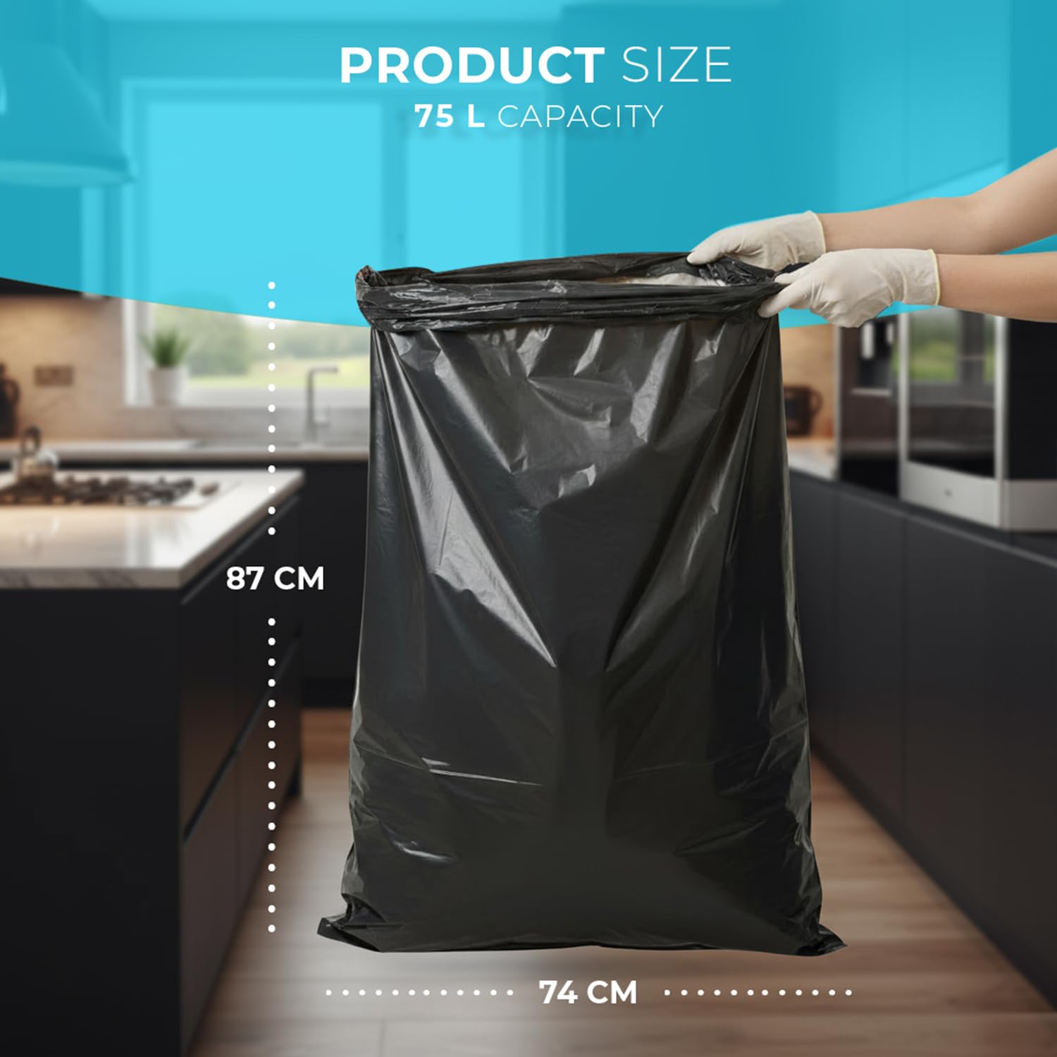 Roe Tenpo Extra Strong Bin Bags - 75L Capacity, 20 Count, Black | Recyclable 3